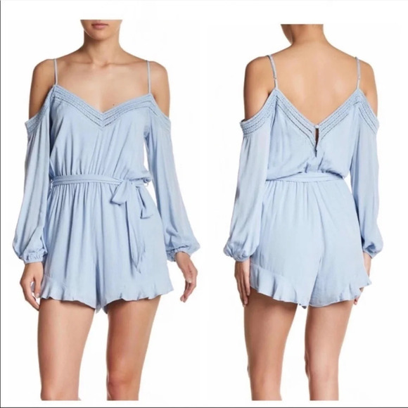 Bardot light blue off the shoulder romper playsuit  9613 - Picture 3 of 11